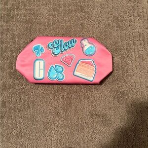 Clinique Pink Cosmetic Bag with Blue Graphics